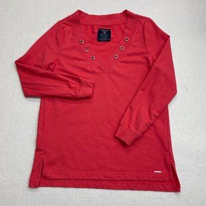 U.S. Polo Assn. Women's M Red Long Sleeve V-Neck Pullover Top Metal Neck Details